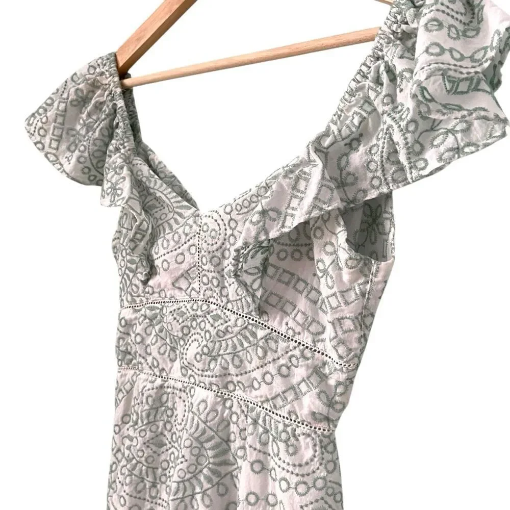 MINKPINK Ruffled Off-Shoulder Embroidered Patterned Mini Dress in Size XS